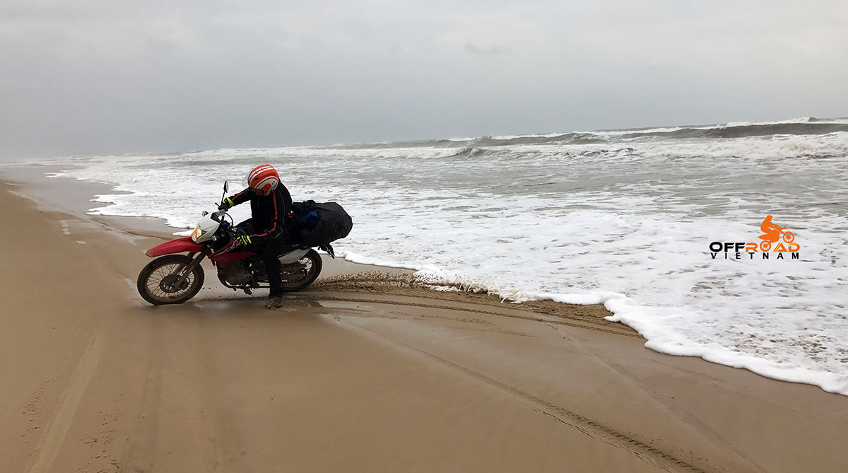 Ho Chi Minh Trail. Vietnam Offroad Tours motorbike voyage down Ho Chi Minh trail. Central coast beach.